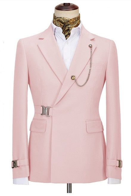 Gentle Pink Notched Lapel Prom Suits With Metal Buckle