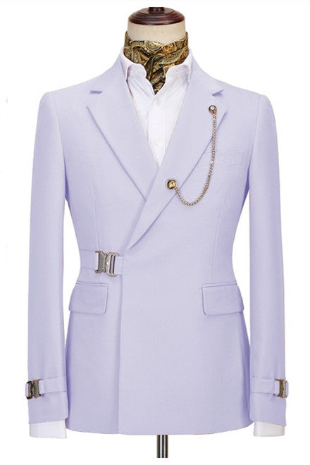 Bespoke Light Purple Notched Lapel Prom Suits With Metal Buckle