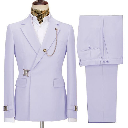 Bespoke Light Purple Notched Lapel Prom Suits With Metal Buckle