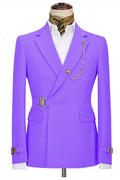 Fashion Bright Purple Notched Lapel Prom Suits With Metal Buckle