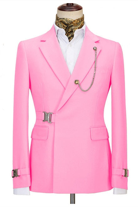 Beautiful Pink Notched Lapel Prom Suits With Metal Buckle