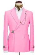 Beautiful Pink Notched Lapel Prom Suits With Metal Buckle