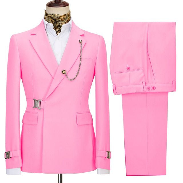 Beautiful Pink Notched Lapel Prom Suits With Metal Buckle