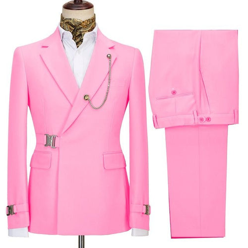 Beautiful Pink Notched Lapel Prom Suits With Metal Buckle