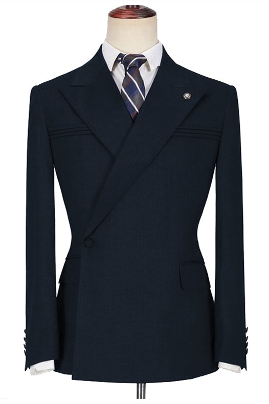 Stylish Dark Navy Best Fitted Peaked Lapel Business Suits