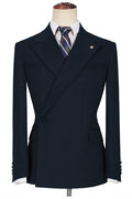 Stylish Dark Navy Best Fitted Peaked Lapel Business Suits