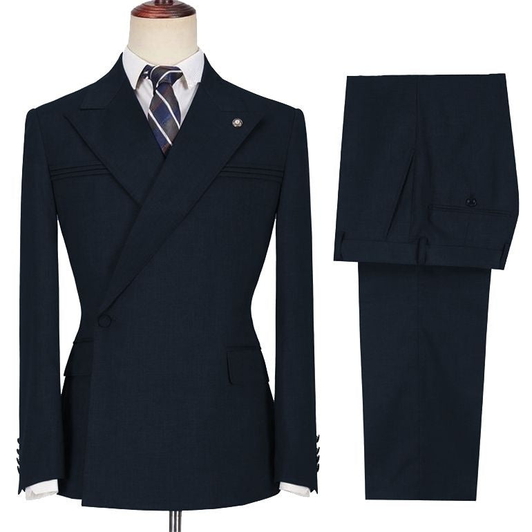 Stylish Dark Navy Best Fitted Peaked Lapel Business Suits