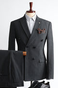 New In Dark Gray Peaked Lapel Double Breasted Business Men Suits