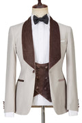 Generous Light Champagne Three Pieces Men Suits With Brown Velvet Lapel