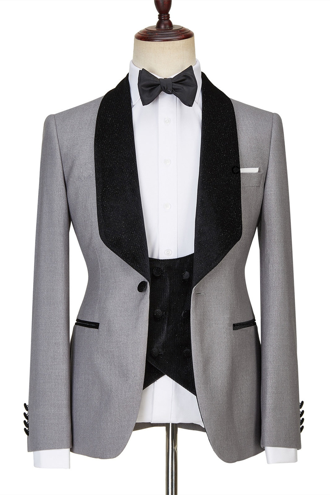 Classic Gray Three Pieces Shawl Lapel Men's Business Suits