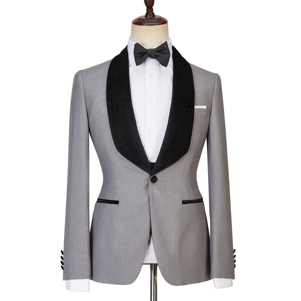 Classic Gray Three Pieces Shawl Lapel Men's Business Suits