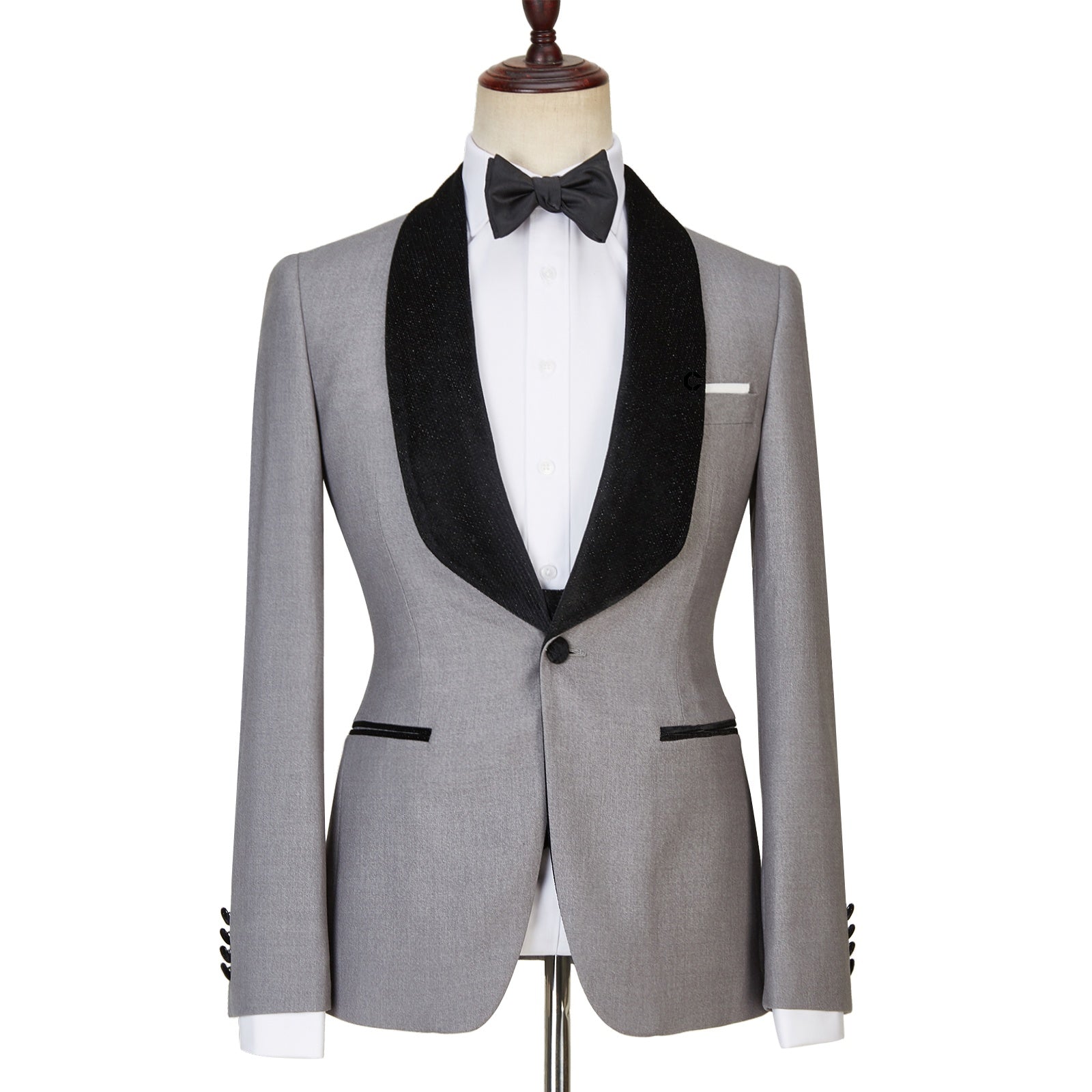 Classic Gray Three Pieces Shawl Lapel Men's Business Suits