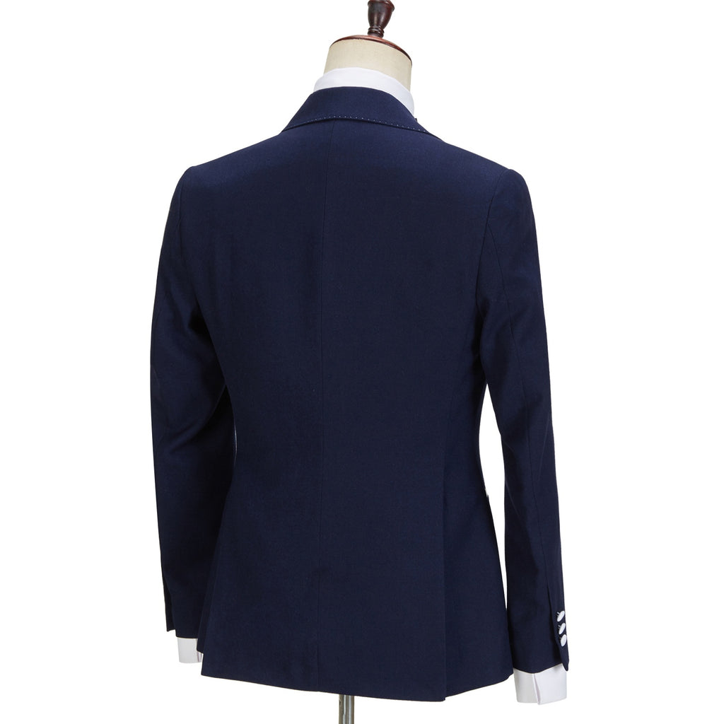 Stylish Navy Blue Peaked Lapel Slim Fit Three Pieces Men suits