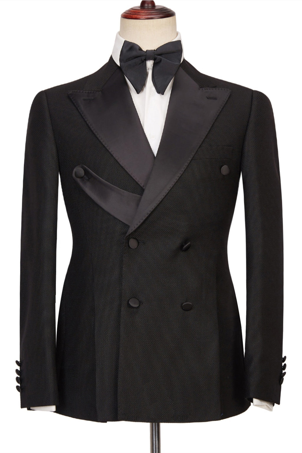 Bespoke Black Double Breasted Prom Suits With Satin Lapel
