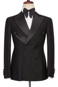 Bespoke Black Double Breasted Prom Suits With Satin Lapel