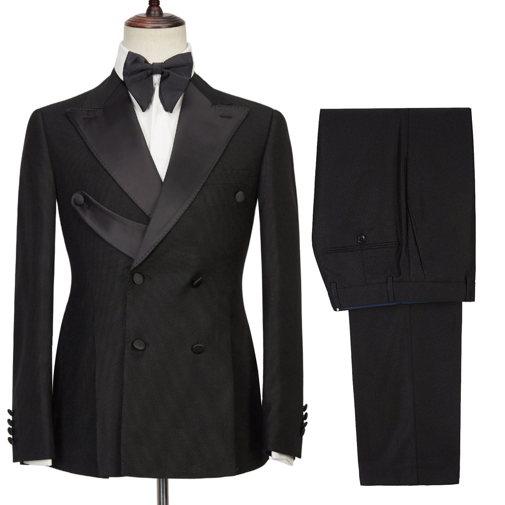 Bespoke Black Double Breasted Prom Suits With Satin Lapel