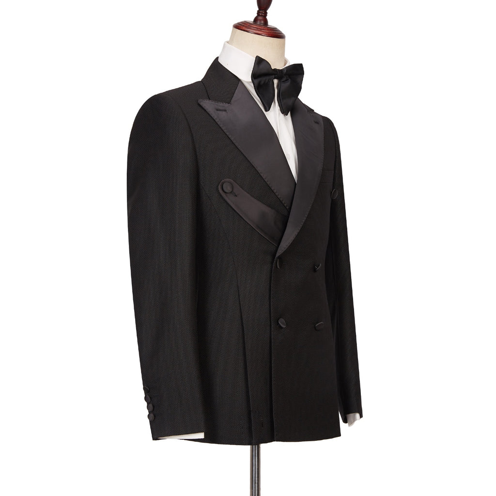 Bespoke Black Double Breasted Prom Suits With Satin Lapel