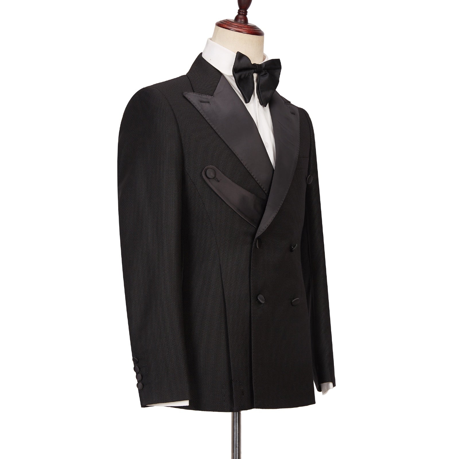 Bespoke Black Double Breasted Prom Suits With Satin Lapel