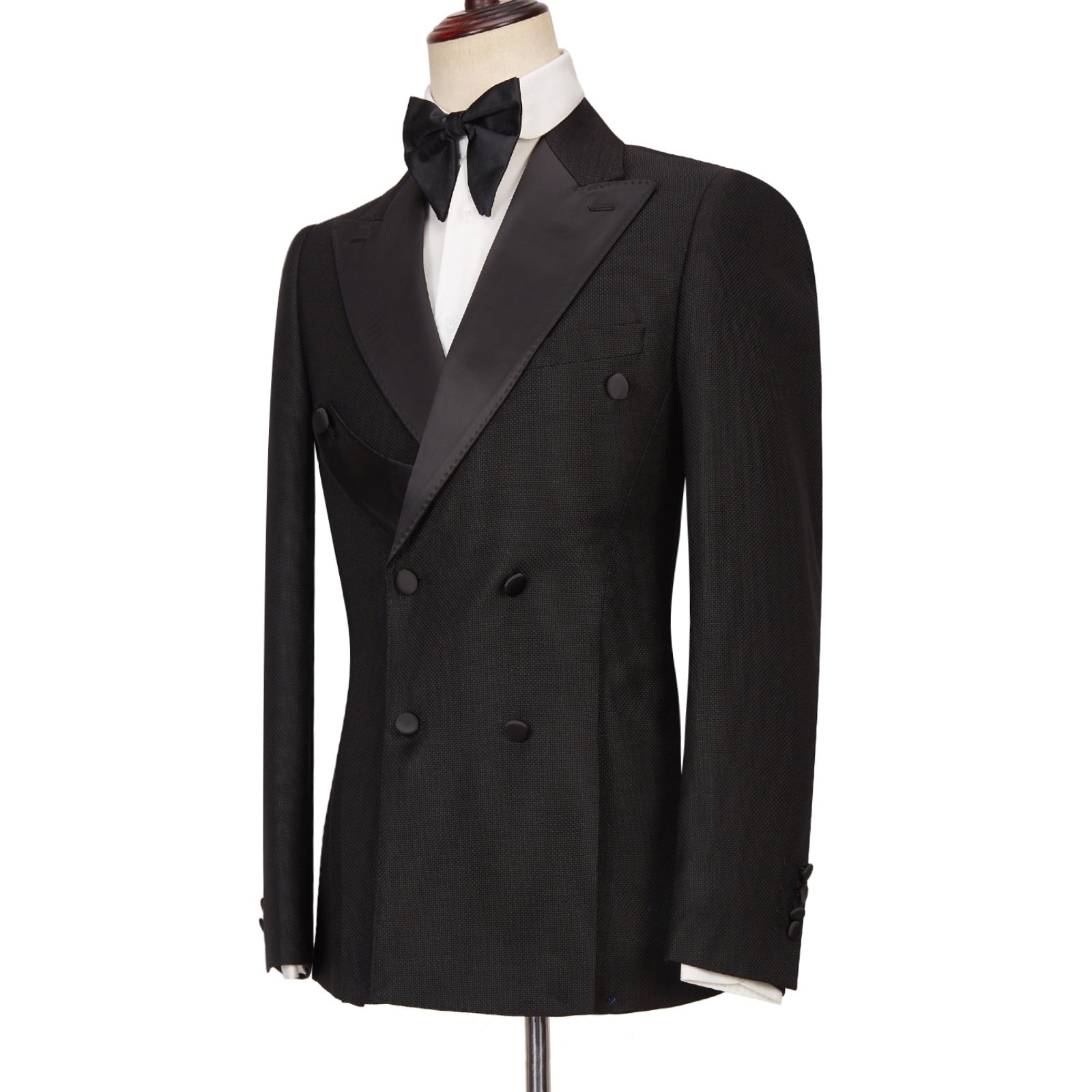 Bespoke Black Double Breasted Prom Suits With Satin Lapel