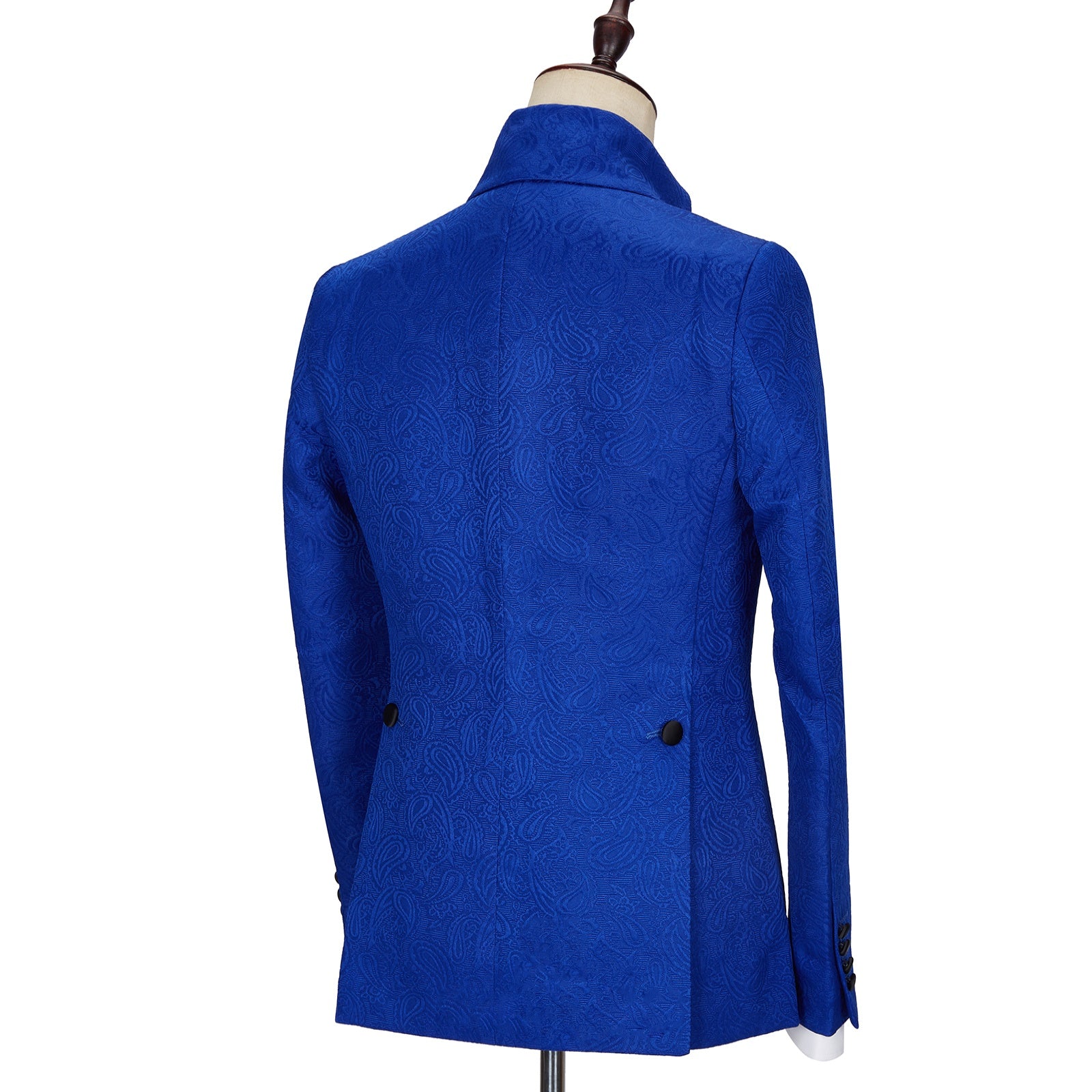 Modern Royal Blue Jacquard Prom Suits With Black Lapel