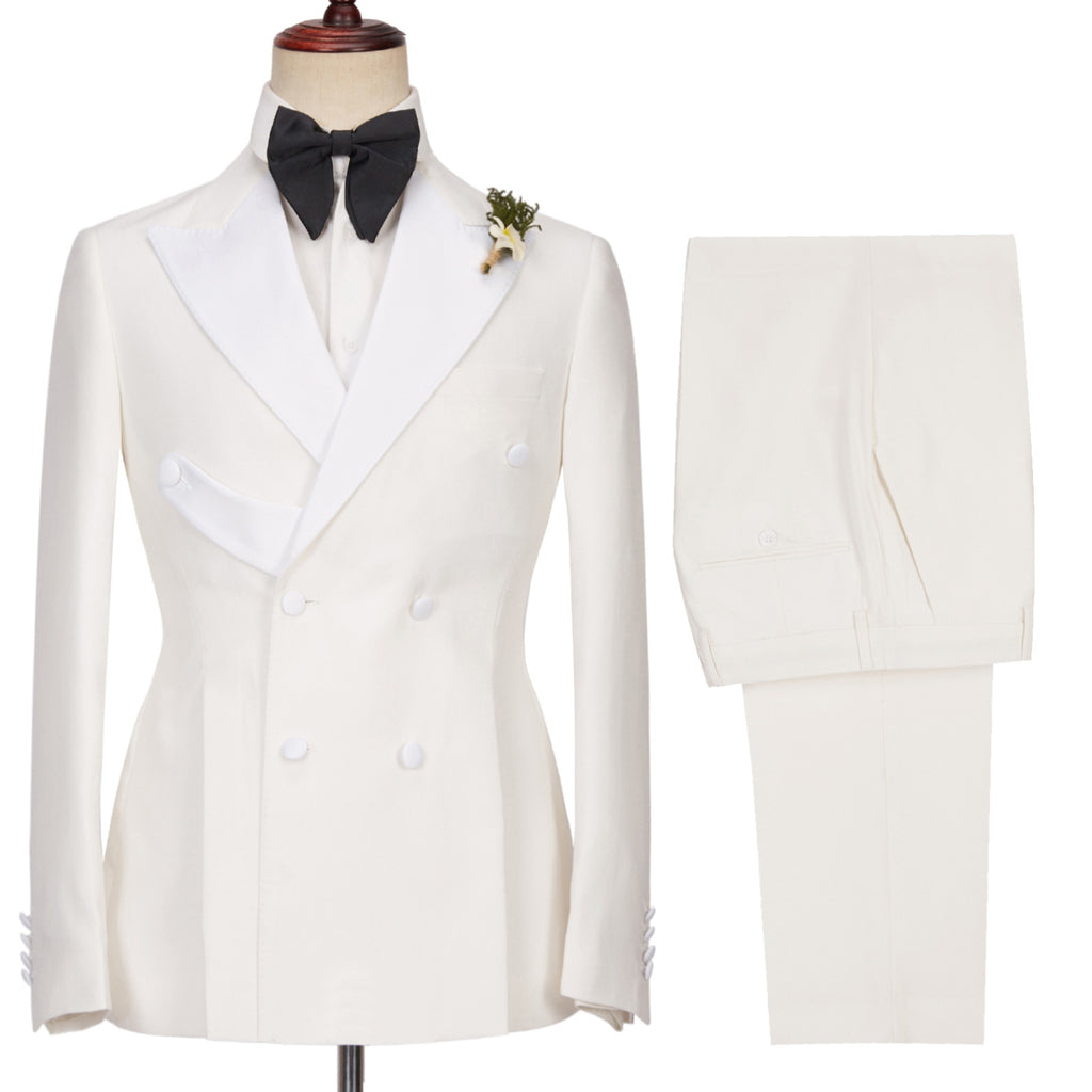Fancy Off-white Double Breasted Peaked Lapel Prom Suits