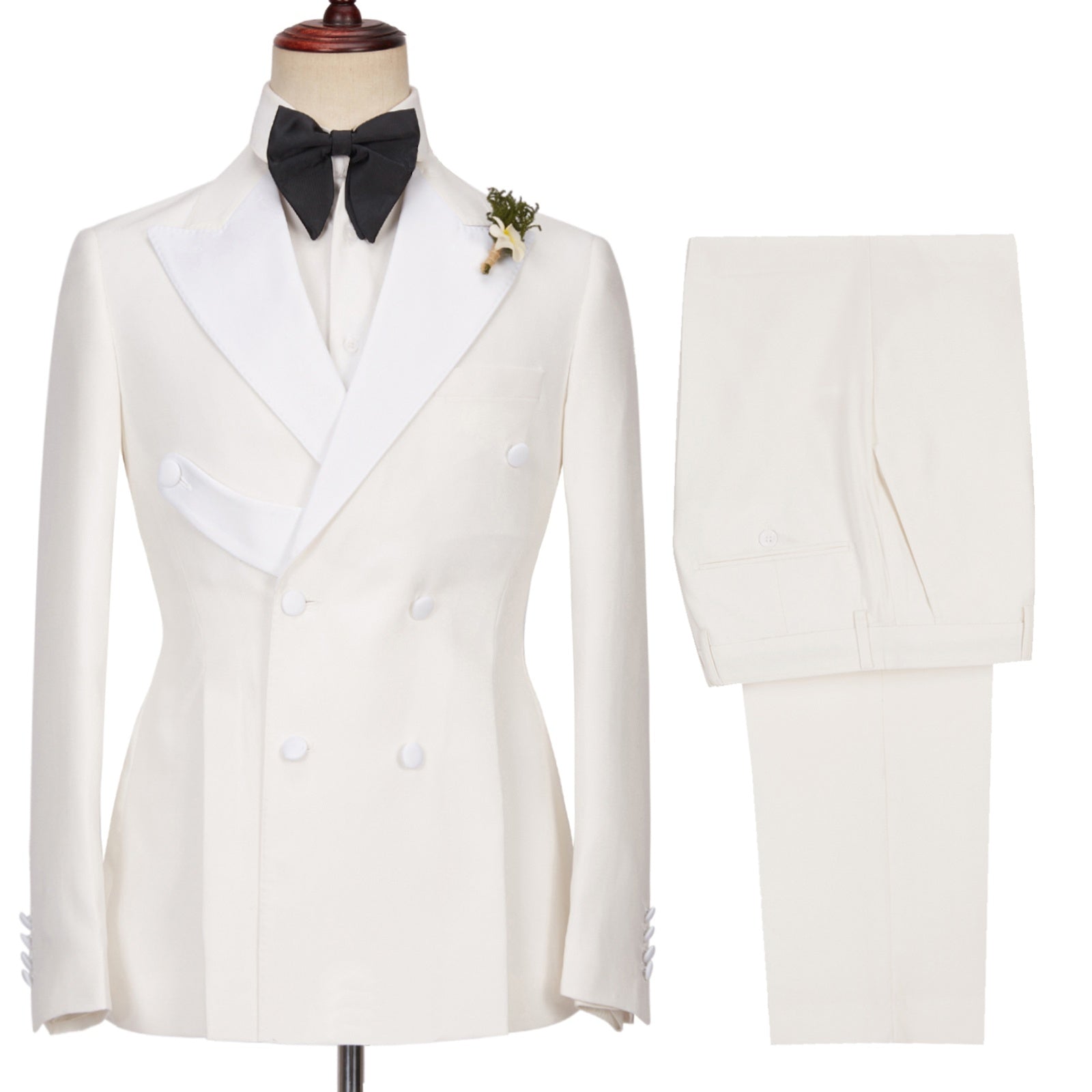 Fancy Off-white Double Breasted Peaked Lapel Prom Suits