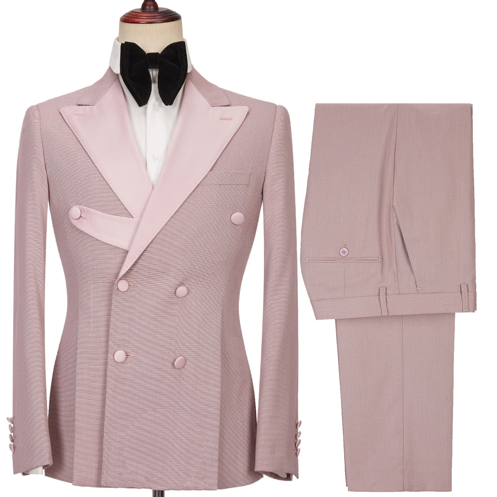 Beautiful Dusty Pink Double Breasted Peaked Lapel Prom Suits