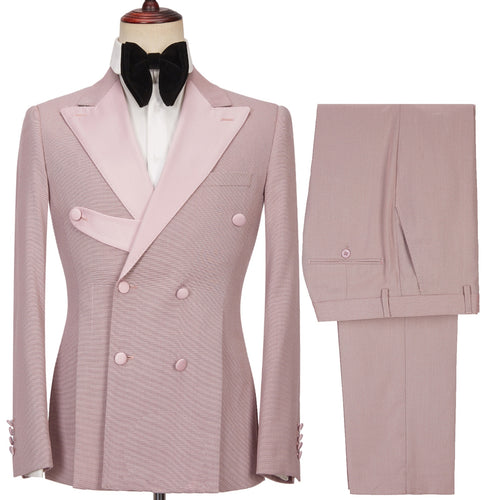 Beautiful Dusty Pink Double Breasted Peaked Lapel Prom Suits