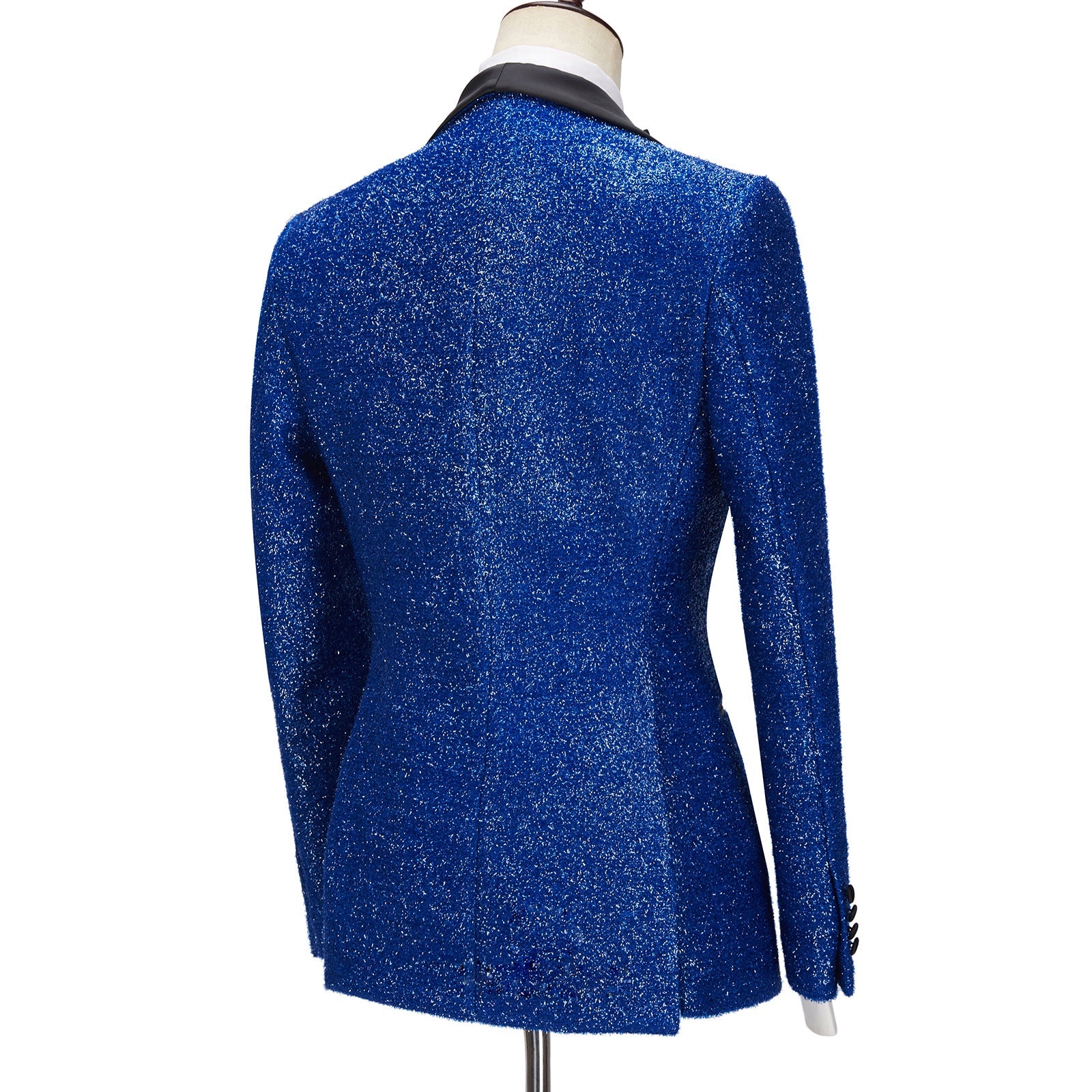 Shiny Royal Blue Three Pieces Sequins Prom Suits With Black Lapel