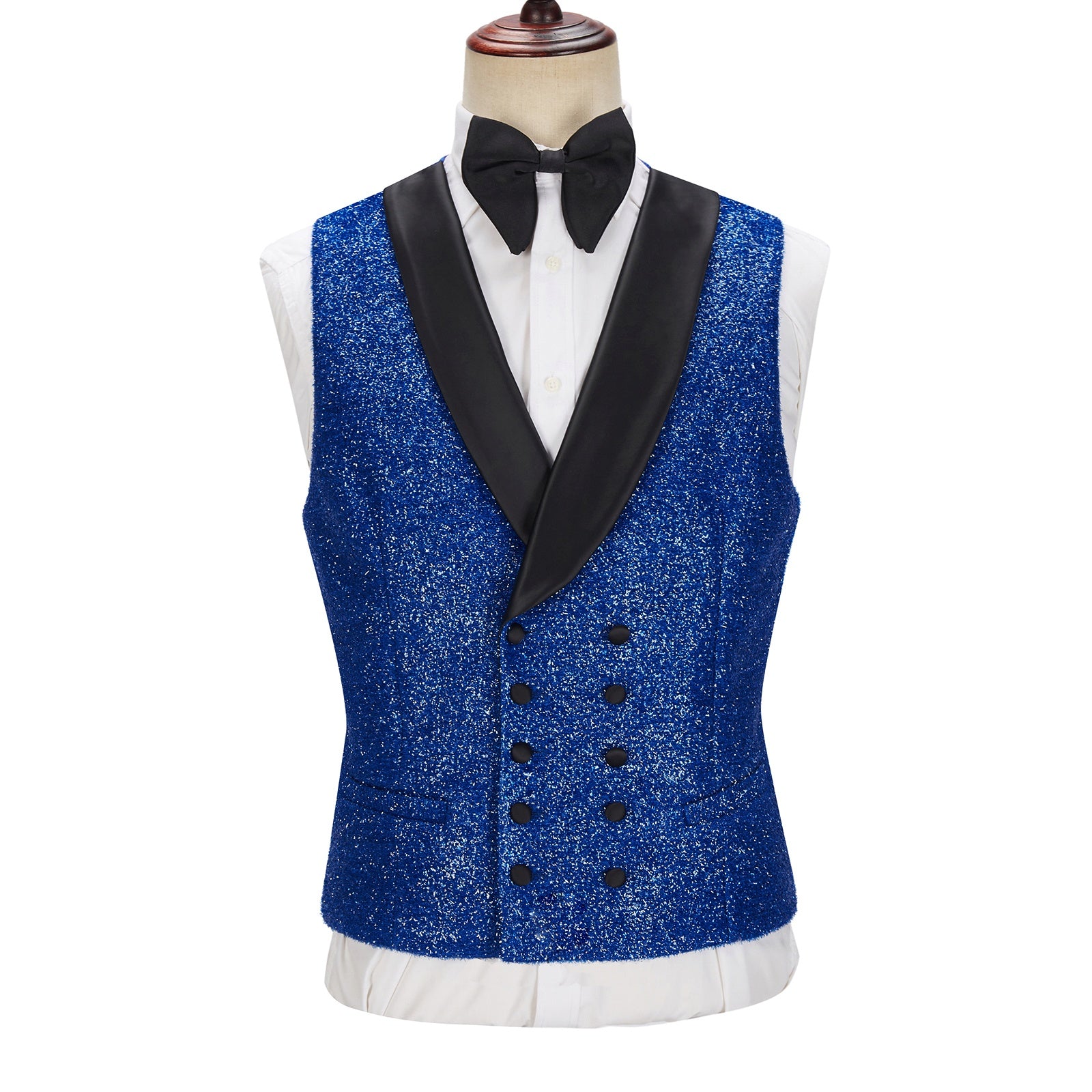 Shiny Royal Blue Three Pieces Sequins Prom Suits With Black Lapel