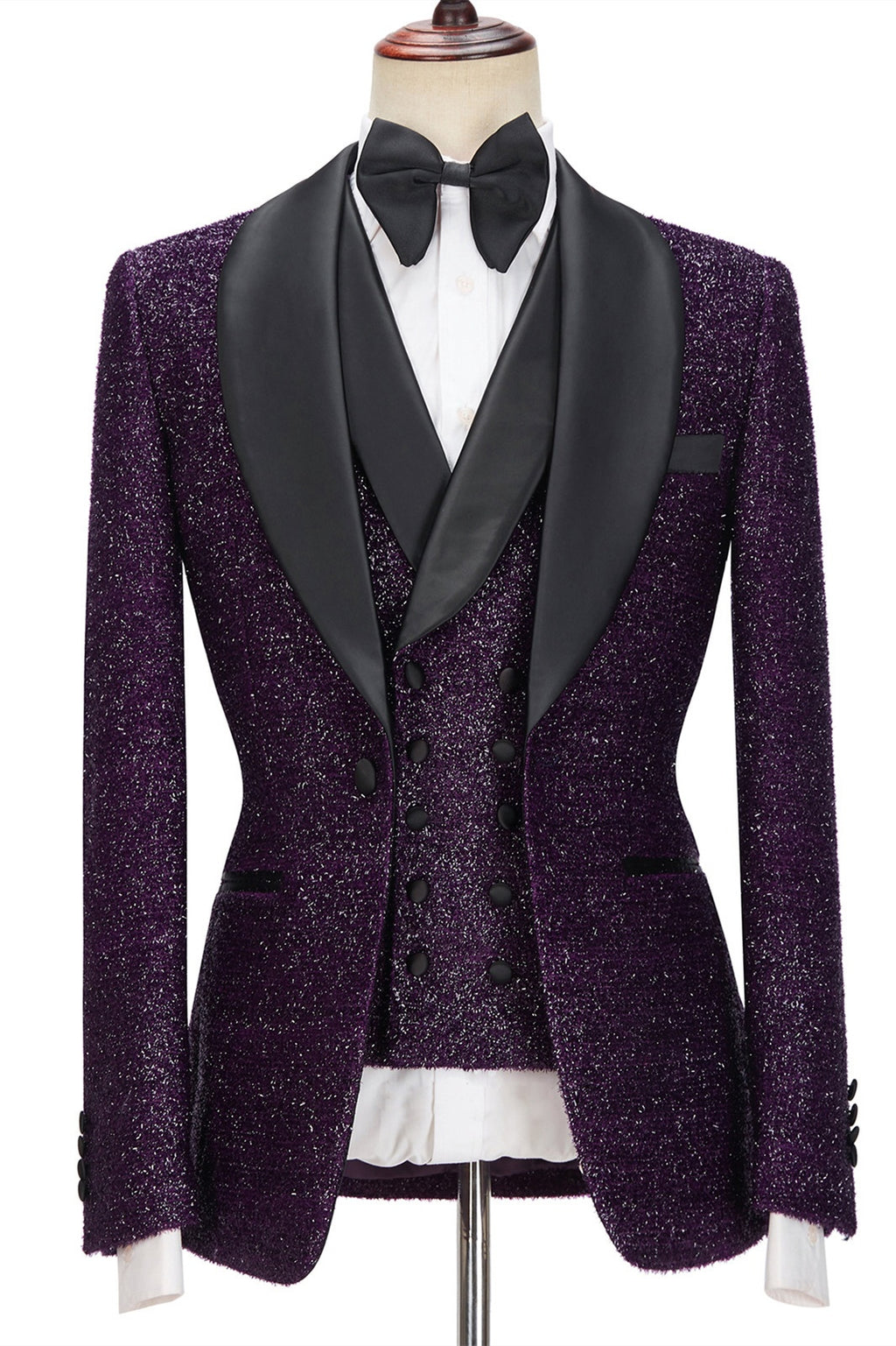 Exquisite Dark Purple Three Pieces Sequins Prom Suits