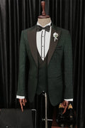 Gorgeous Dark Green 3 Pieces Jacquard Prom Suits With Vest