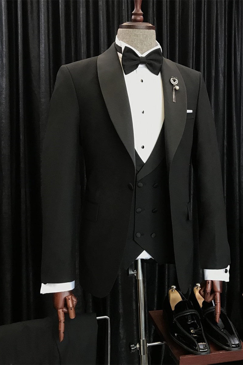 Classical Black Three Pieces Shawl Lapel Wedding Suits