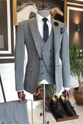 Fancy Gray Pinstriped Three Pieces Best Fitted Business Suits