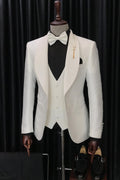 Modern White Jacquard 3 Pieces Best Fitted Wedding Men Suits