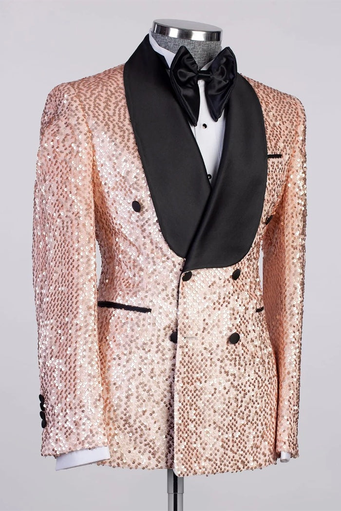 Sparkle Pink Sequins Double Breasted Prom Suits For Men
