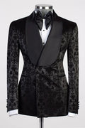 Generous Black Jacquard Double Breasted Shawl Lapel Prom Suits
