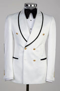 Fashion White Double Breasted Golden Button Wedding Suits With Black Edge