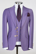 Exquisite Purple 3 Pieces Peaked Lapel Prom Suits With Waistcoat