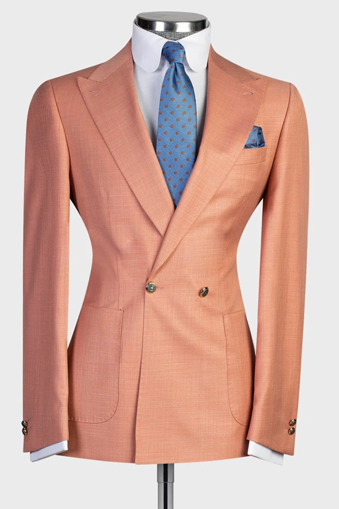 New Arrival Coral Double Breasted Close Fitting Prom Suits