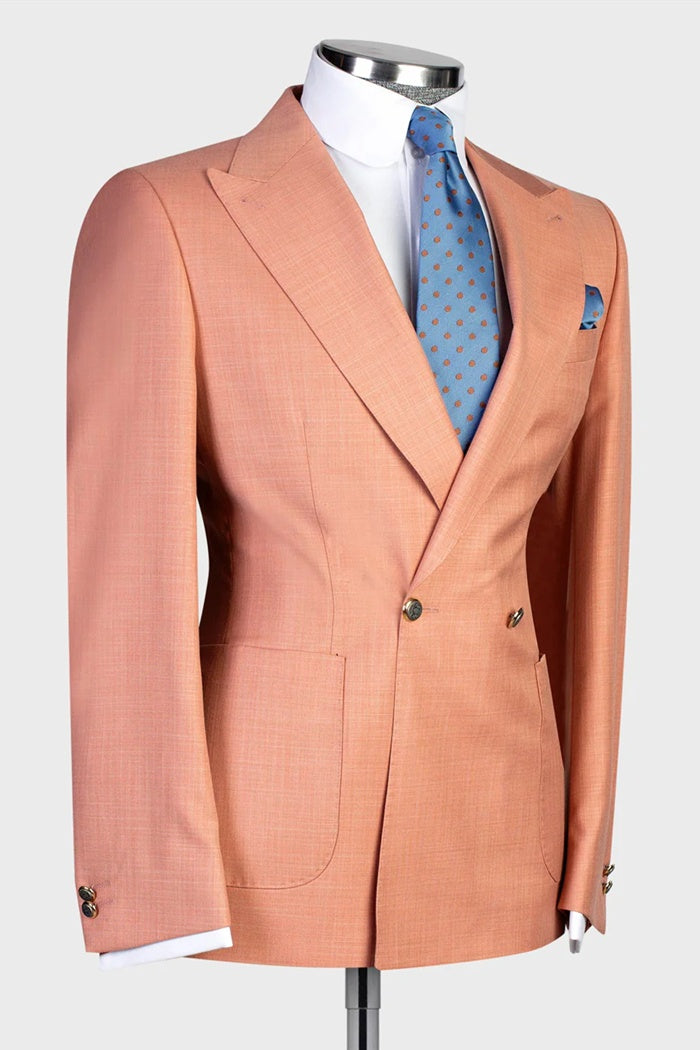 New Arrival Coral Double Breasted Close Fitting Prom Suits