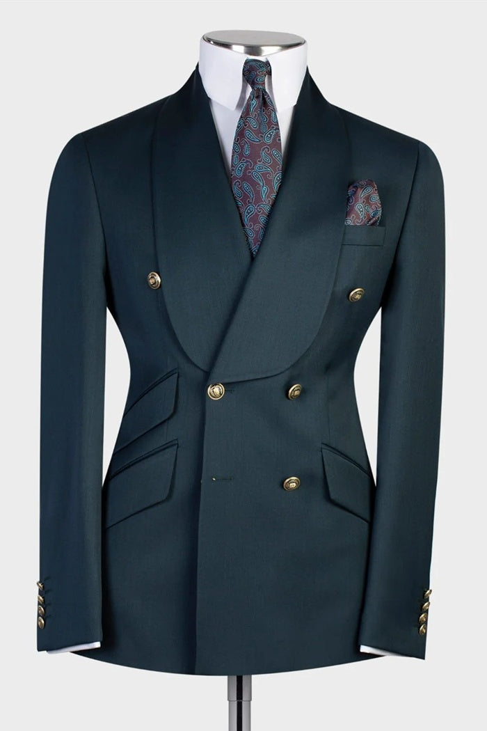 Mild Dark Navy Double Breasted Shawl Lapel Men's Prom Suits