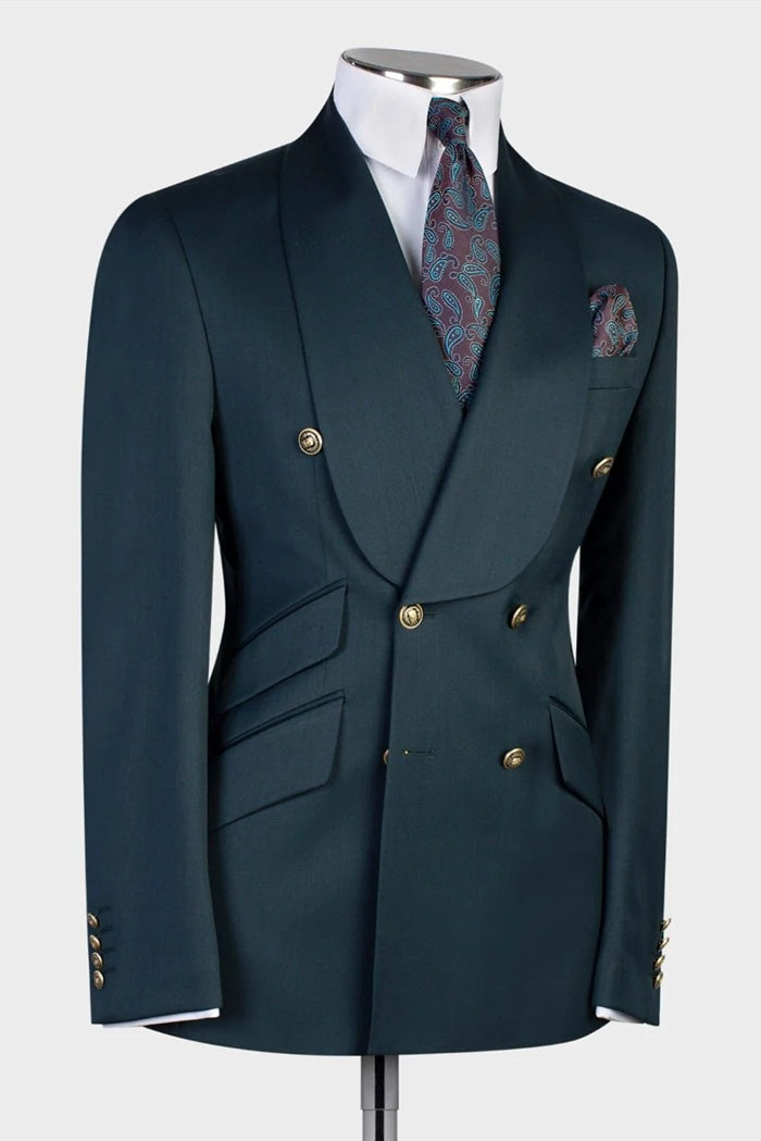 Mild Dark Navy Double Breasted Shawl Lapel Men's Prom Suits