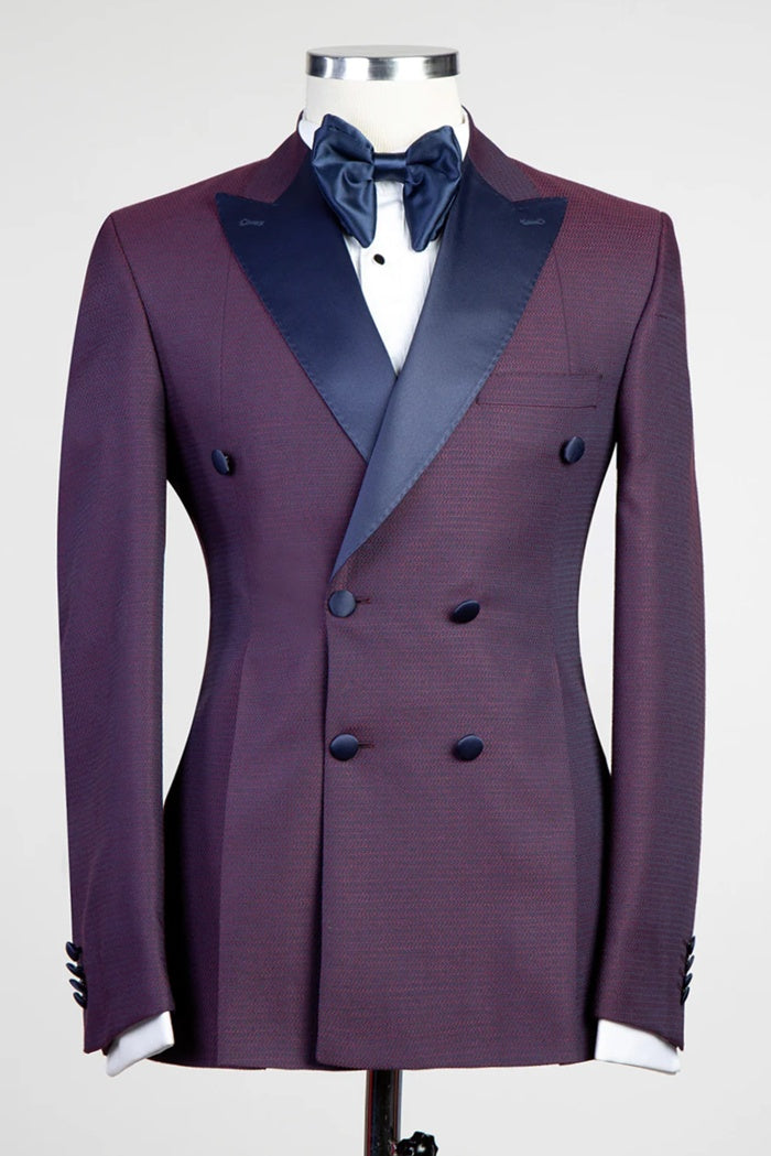 Charming Purple Double Breasted Peaked Lapel Prom Suits