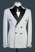 Fashionable White Double Breasted Peaked Lapel Prom Suits