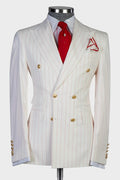 Fancy White Double Breasted Red Pinstriped Men Suits