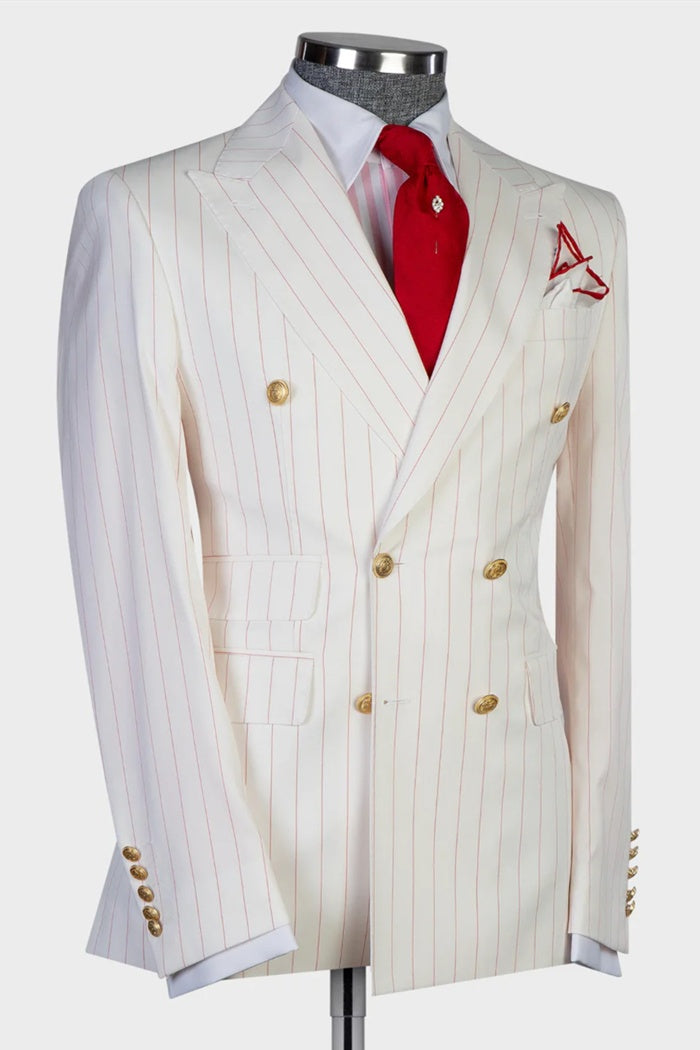 Fancy White Double Breasted Red Pinstriped Men Suits