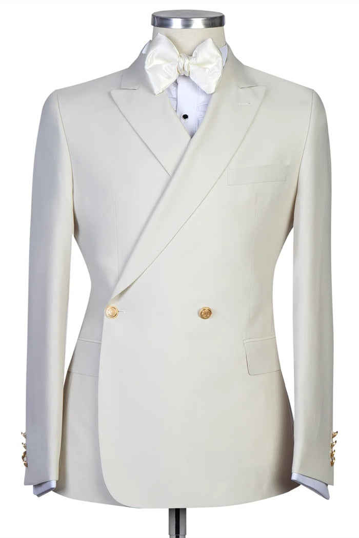Elegant White Peaked Lapel Double Breasted Wedding Men Suits
