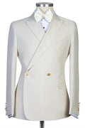 Elegant White Peaked Lapel Double Breasted Wedding Men Suits