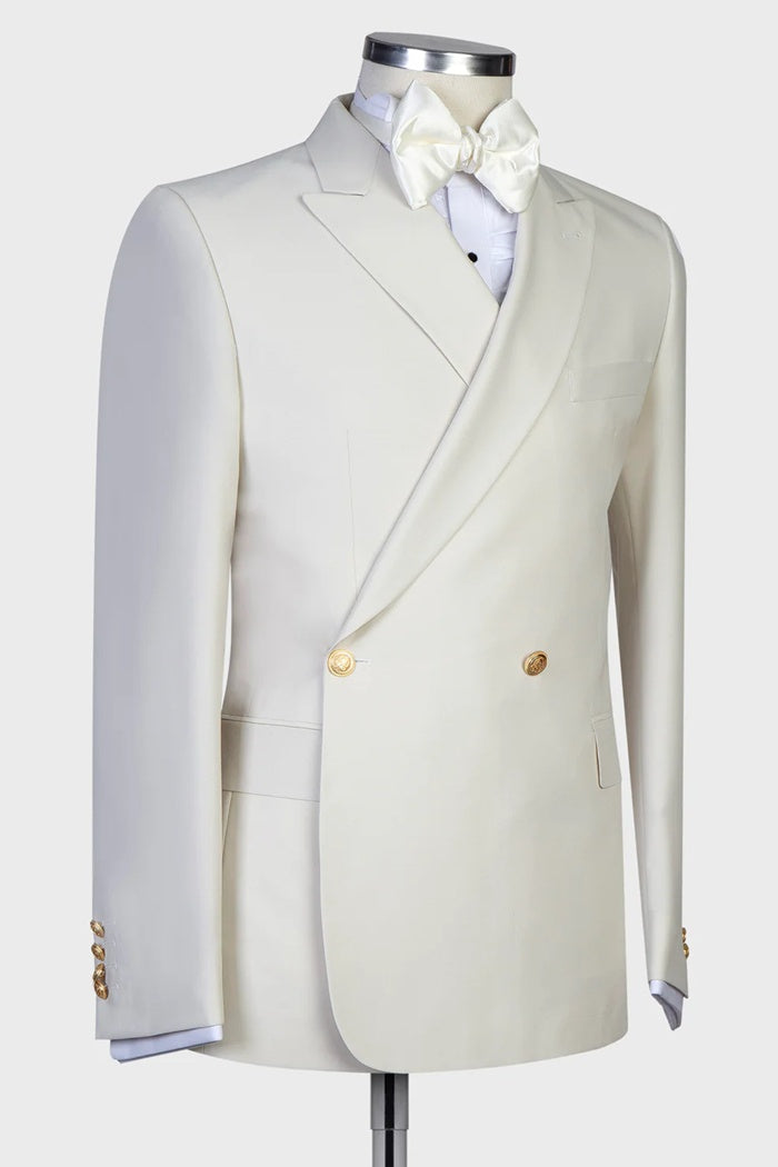 Elegant White Peaked Lapel Double Breasted Wedding Men Suits
